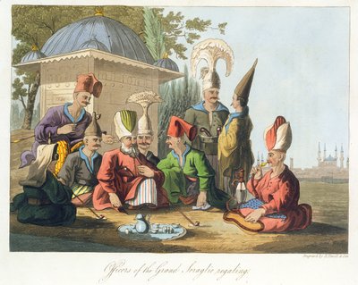 Ufficiali del Gran Serraglio che banchettano, inciso da Robert Havell e Sons, c.1816 da English School